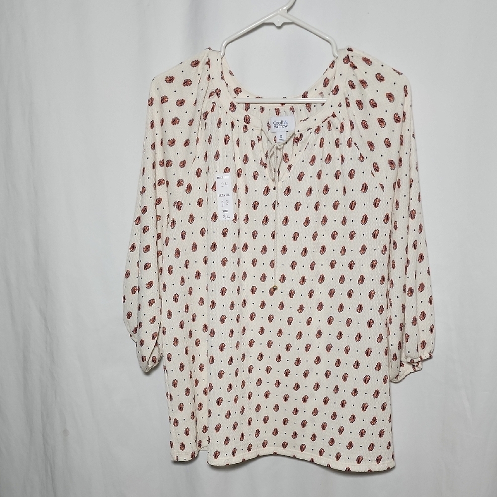 Croft & Barrow Cream and Red Blouse. Size XL - Picture 1 of 6
